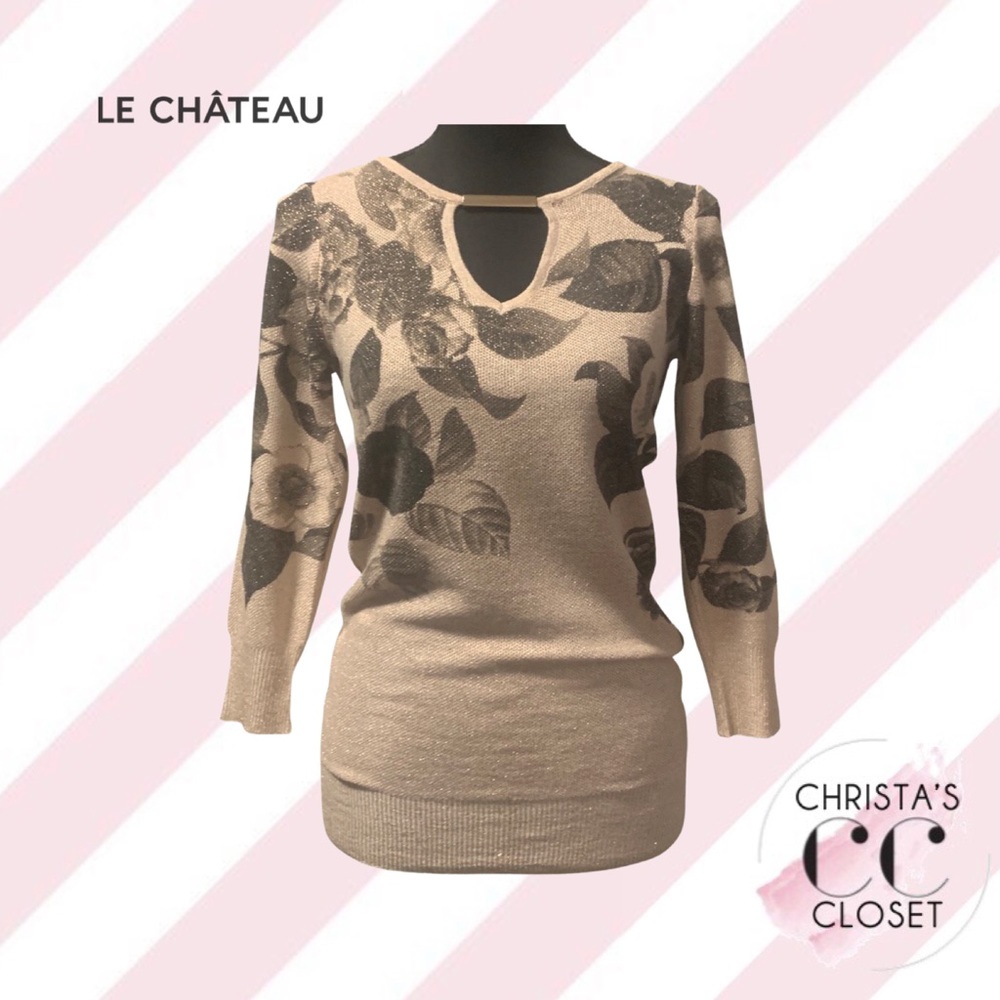 Le Chateau 3/4 Sleeve Metallic Knit Top